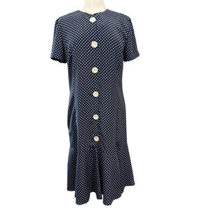 Vintage ejm Dress Size 12 Blue White Polka Dot